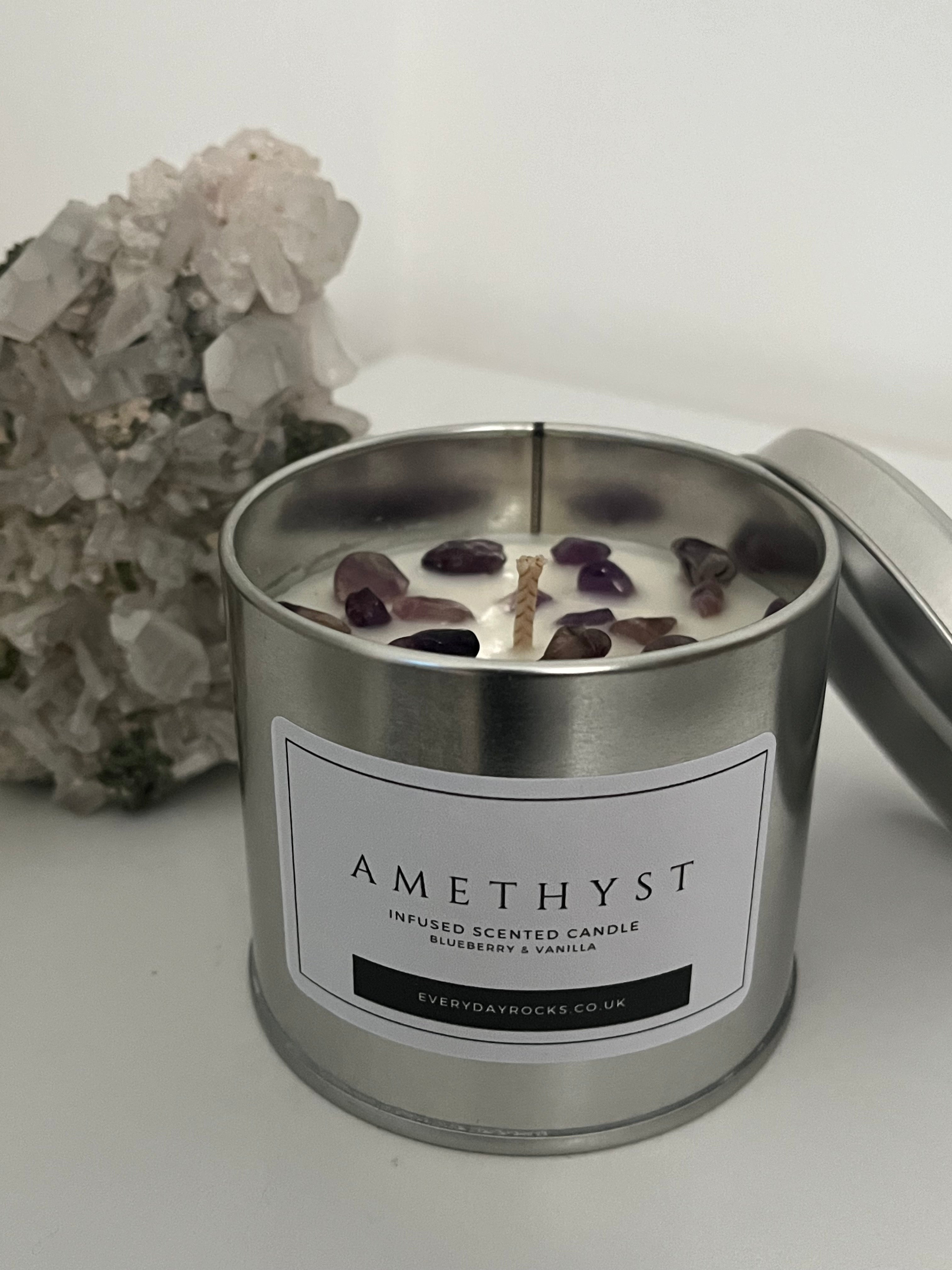 Calming Amethyst Crystal Chip Infused Scented Candle