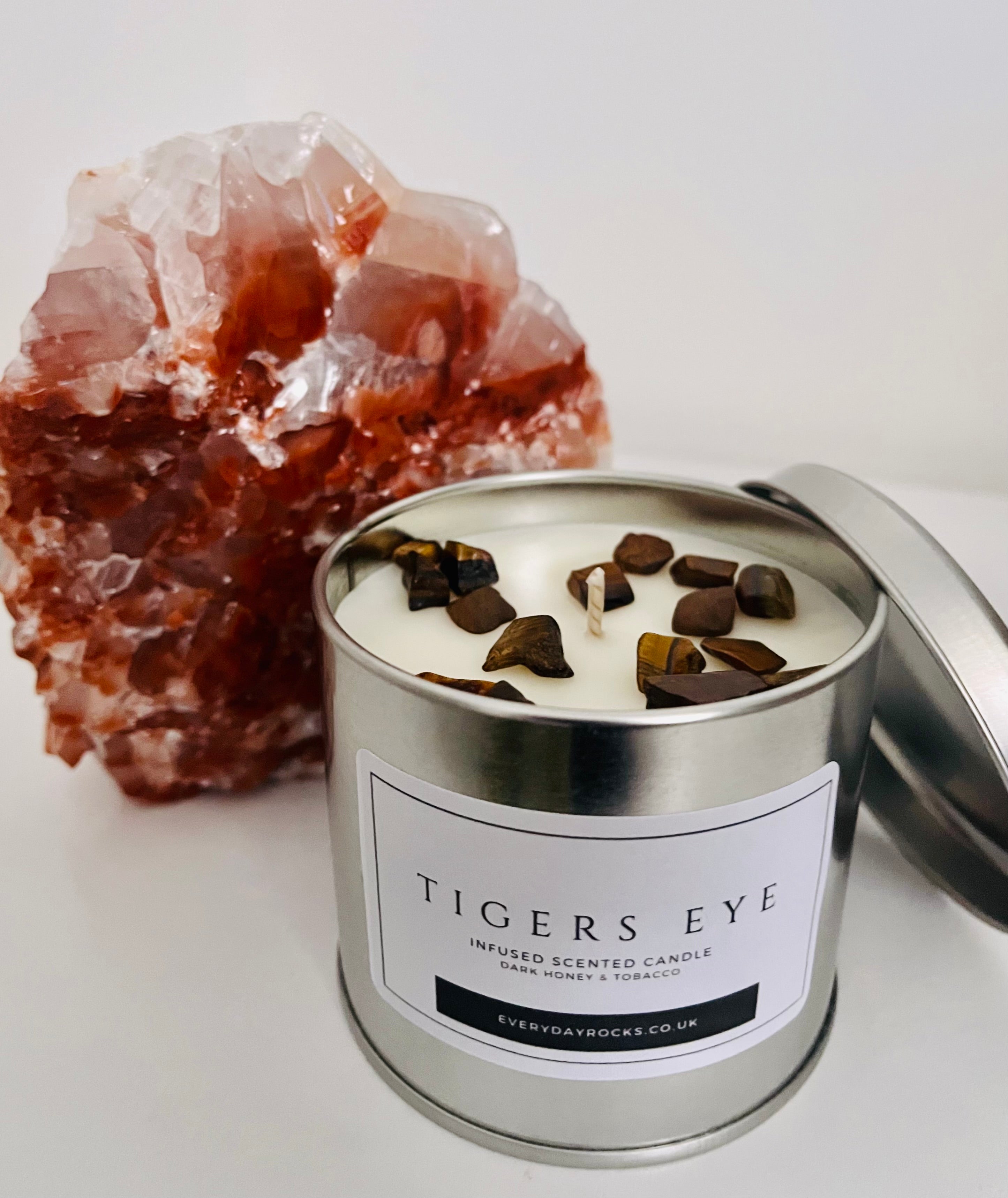 Tigers Eye Infused Scented Candle - Honey and Tobacco Fragrance